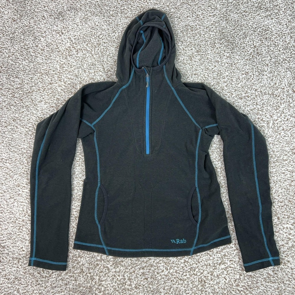 Rab Womens Pullover Small Black Polartec Fleece 1/4 Zip Orbit Hoodie‎ Hiking Top